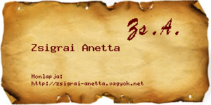 Zsigrai Anetta névjegykártya